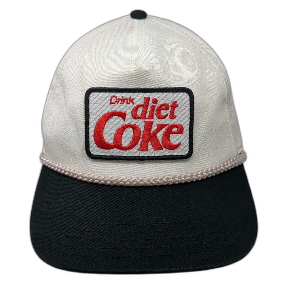 American Needle 5 Panel White Black Hat One Size Diet Coke Patch Rope Snapback